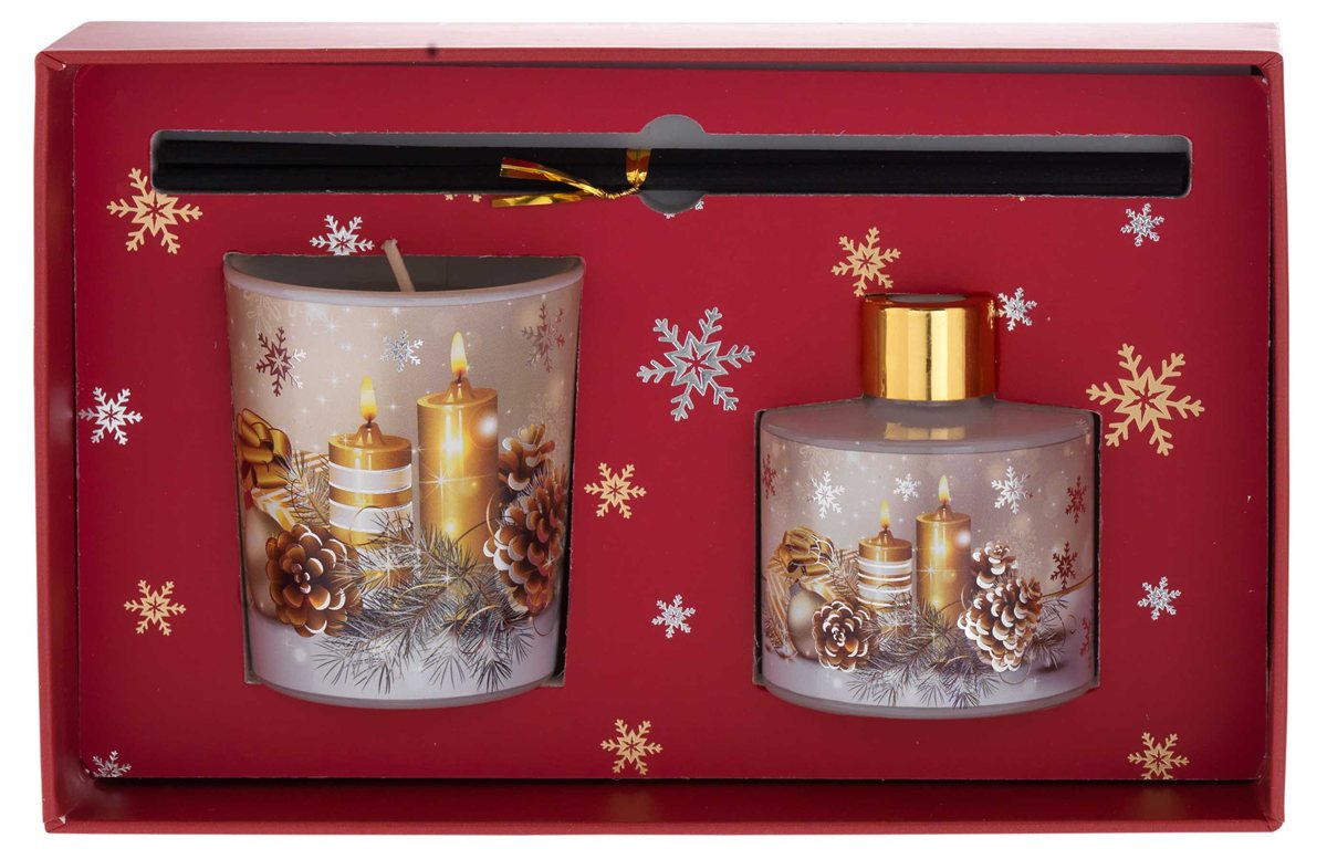 Astuccio con 50ml + sticks + candela 70gr - candele bianco (fragranza vaniglia)